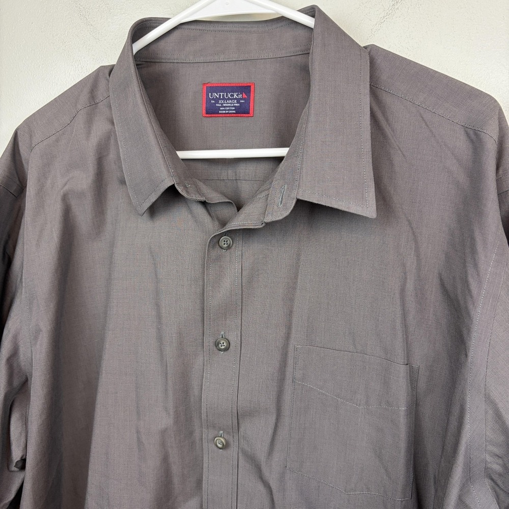UNTUCKit Shirt‎ Mens 2XLT Gray Solid Long Sleeve Button Up Wrinkle Free Casual
